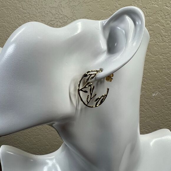 Earrings golden stud earrings  Leaf ear wires fairy core soft girl  academia - Picture 8 of 9